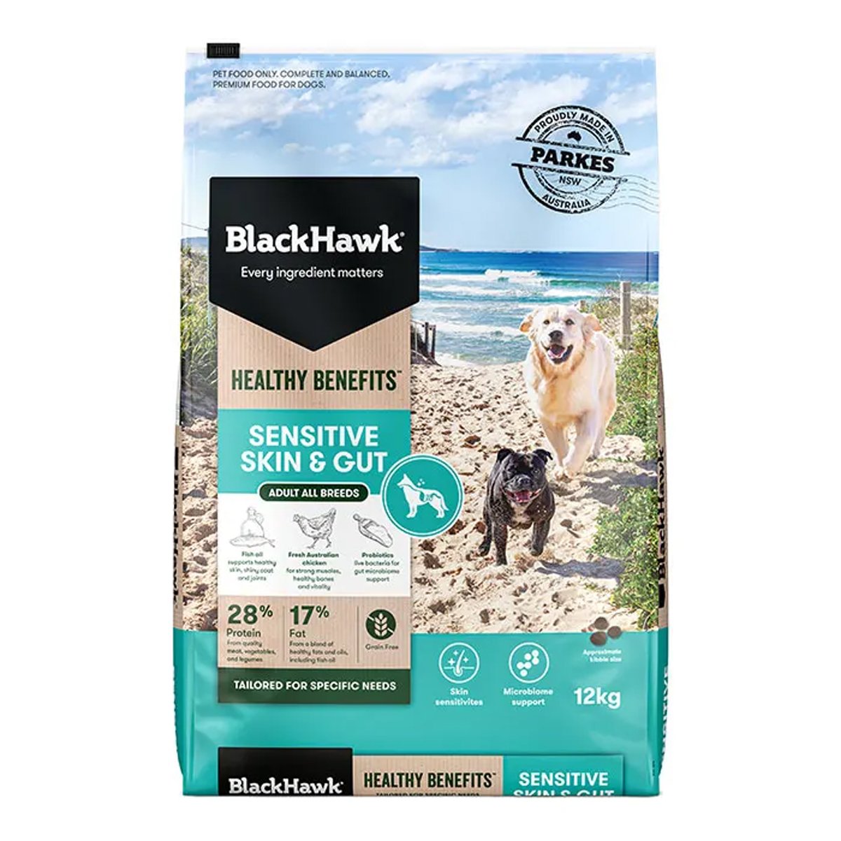 Black Hawk Sensitive Skin & Gut formula Healthy Benefits Adult Dog Food 2kg/12kg