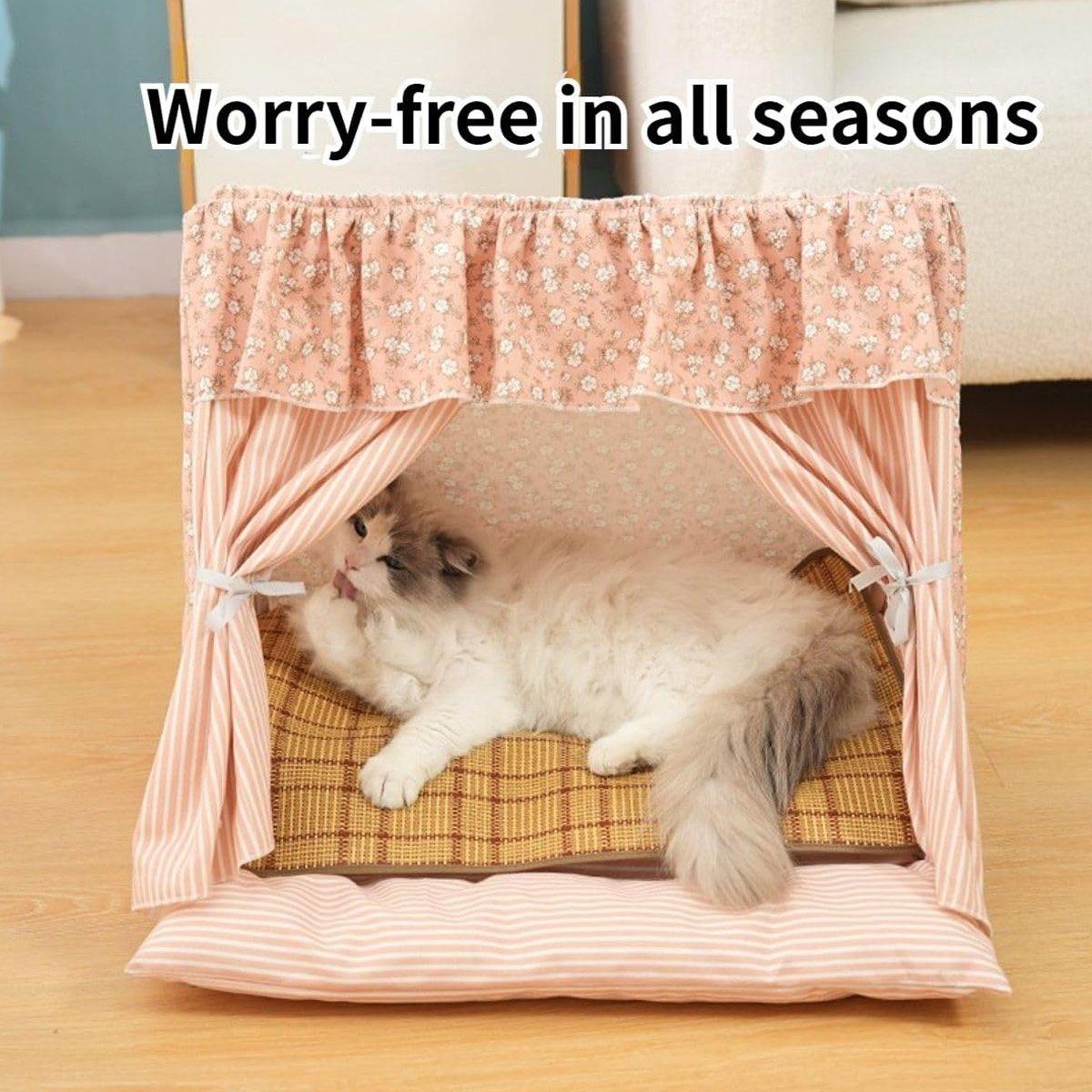 Semi-Closed Cat Tent Comfortable Pet Bed for Small Dogs & Medium Cats