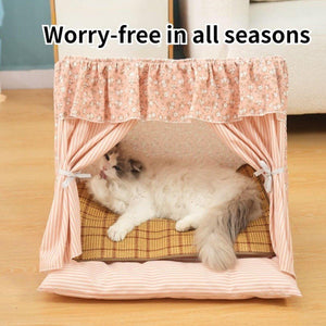 Semi-Closed Cat Tent Comfortable Pet Bed for Small Dogs & Medium Cats