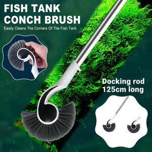 Fish Tank Conch Brush - 125cm Long Handle Aquarium Cleaner for Corners & Seams