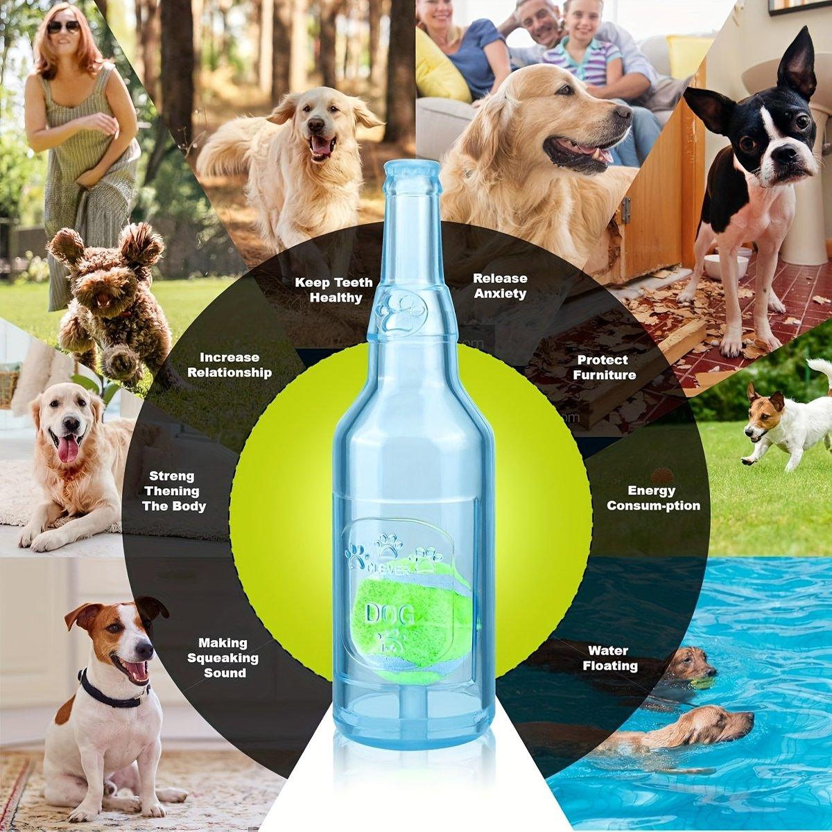 Durable Pet Teething Resistant Tennis Ball Wine Bottle Chew Toy for Dogs Play