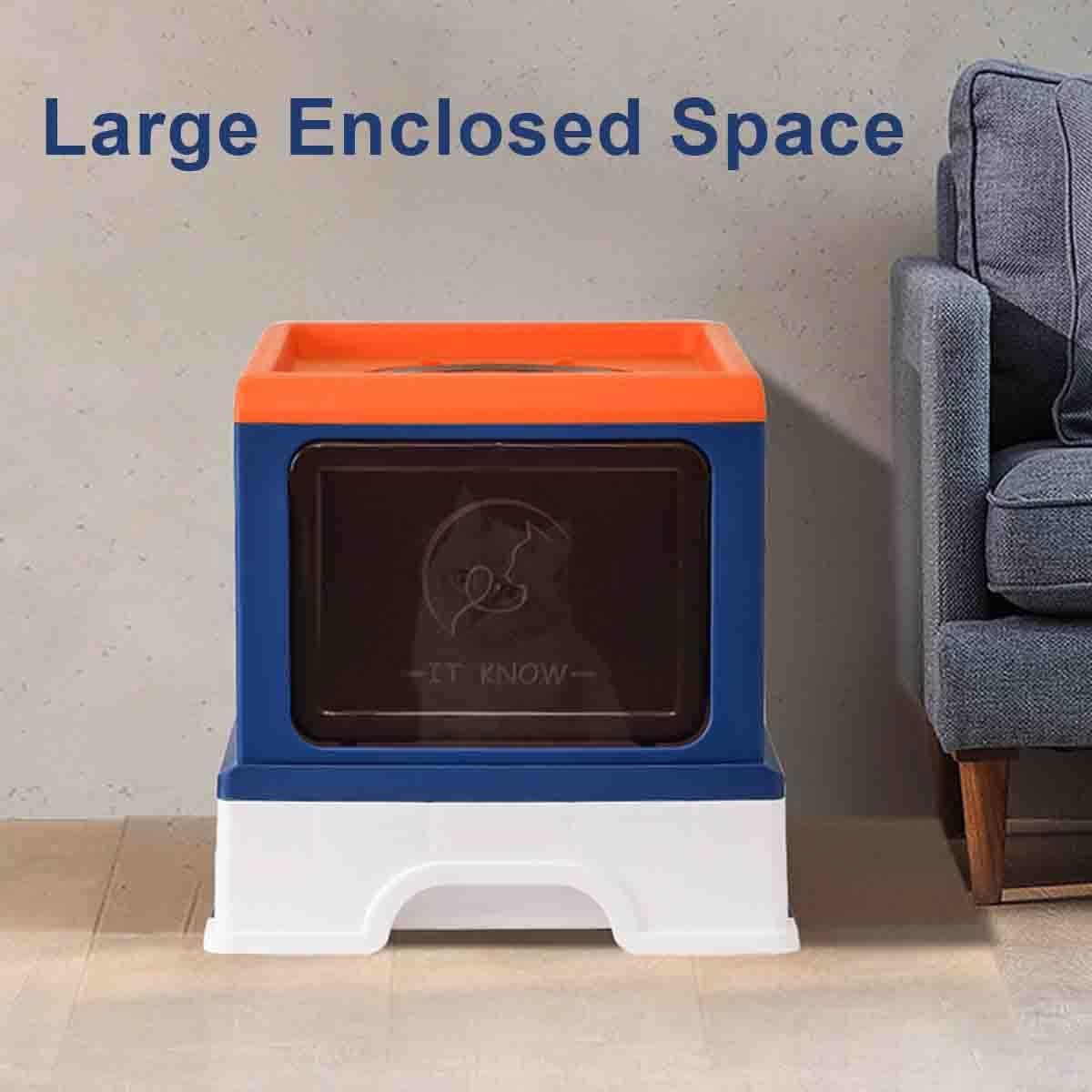 Foldable Enclosed Kitty Litter Box with Drawer for Cats