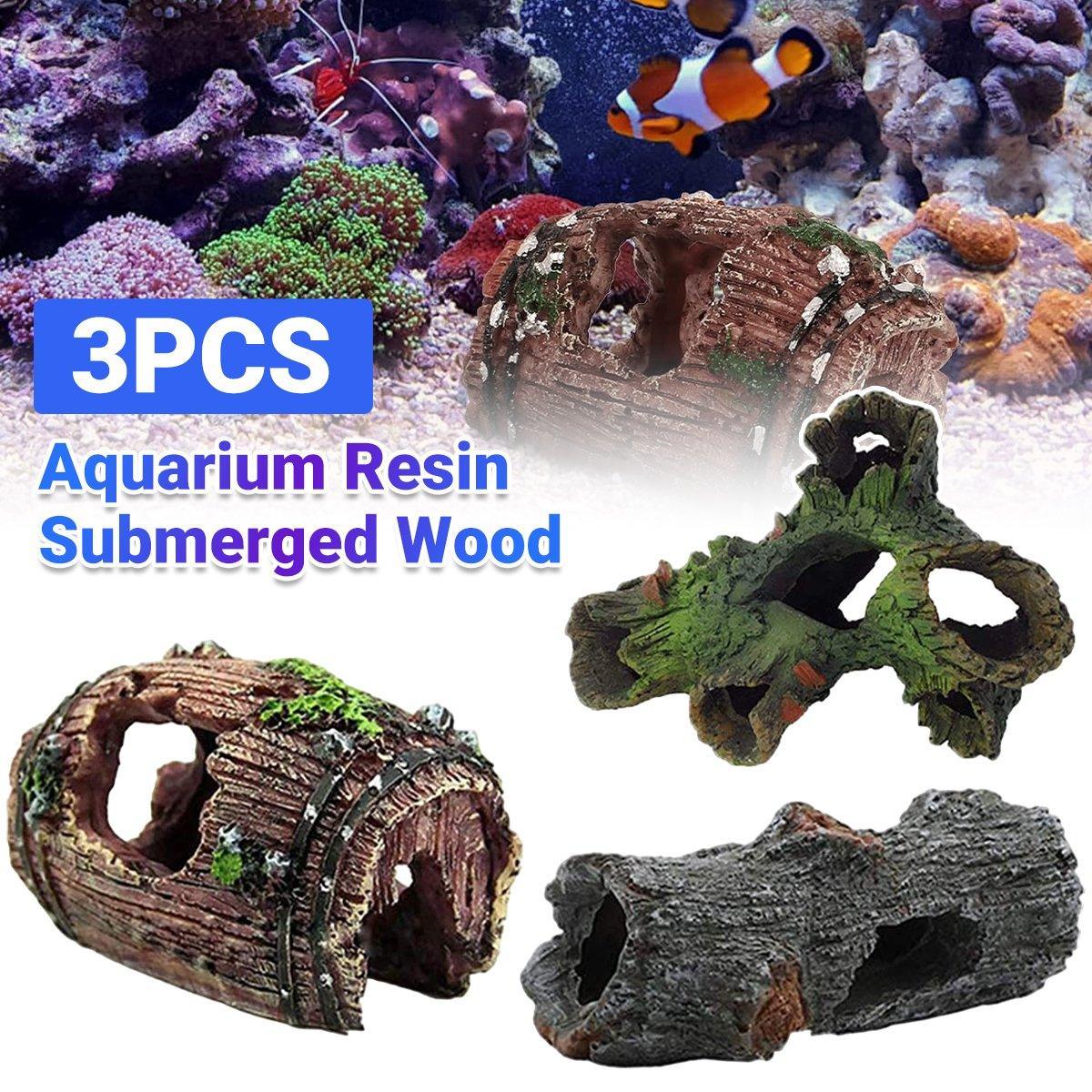 3pcs Aquarium Resin Tree Ornament Fish Tank Decoration Submerged Wood Cave