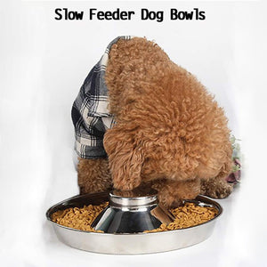 Stainless Steel Slow Feeder Dog Bowl Pet Food Basin Anti-choking Pet Bowl