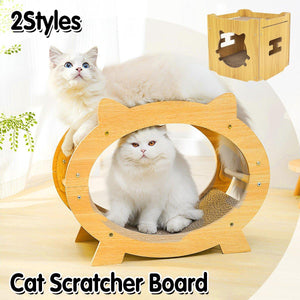 Eco-Friendly Cat Scratcher Lounge - Natural Wood & Corrugated Board