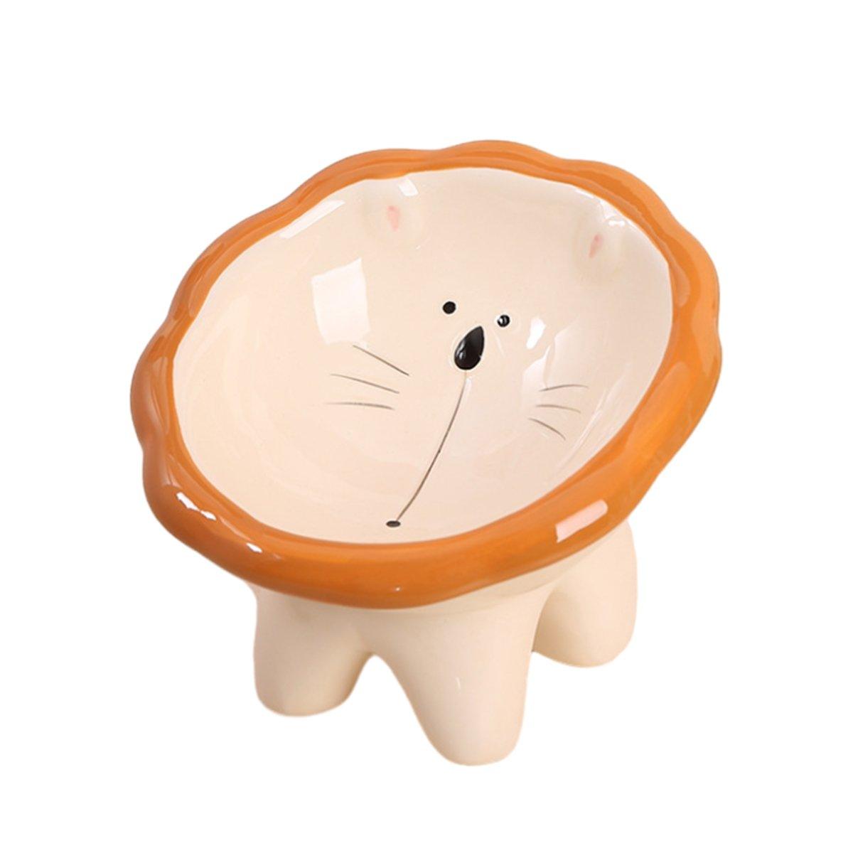 Ceramic Pet Bowl Tilted Design for Neck Protection & Stylish Cartoon Lion