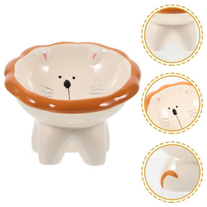 Ceramic Pet Bowl Tilted Design for Neck Protection & Stylish Cartoon Lion