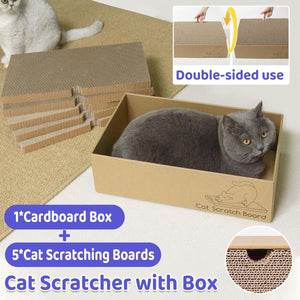 Cat Scratching Boards with Cardboard Box - 5 Pieces Set