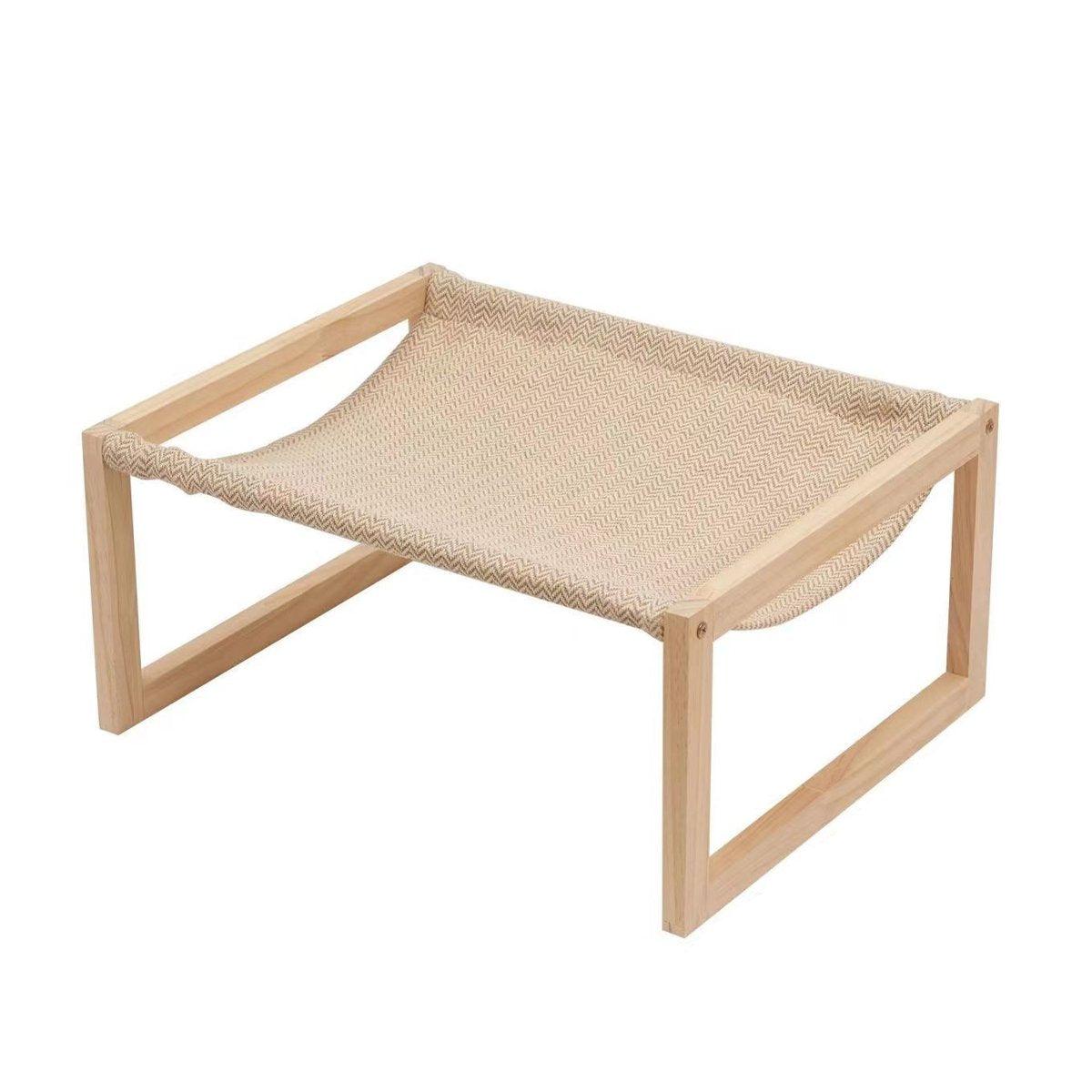 Wooden Cat Bed Elevated Cat Hammock with Breathable Linen Fabric