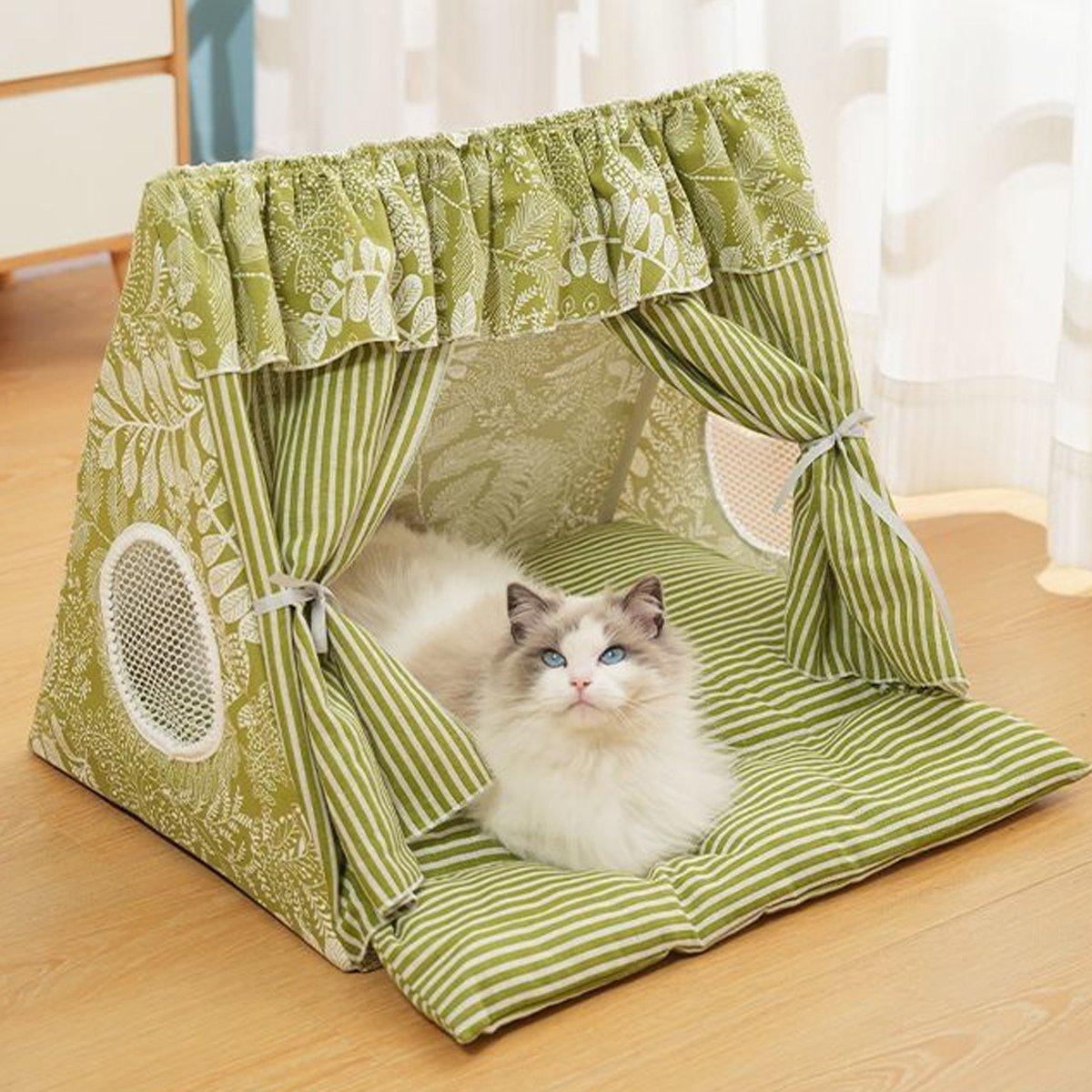 Semi-Closed Cat Tent Comfortable Pet Bed for Small Dogs & Medium Cats