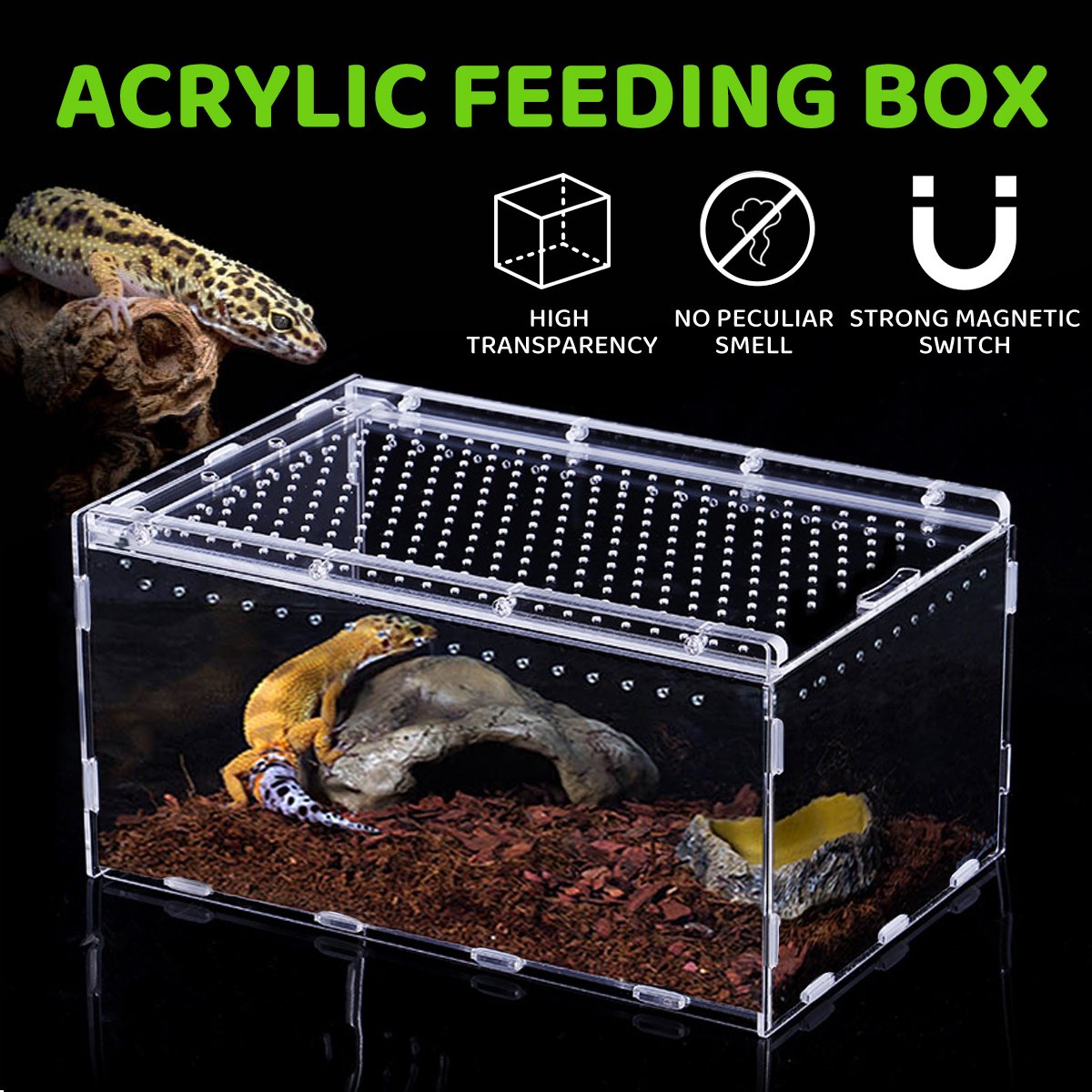 Clear Slide Lid Pet Box Reptile Breeding Habitat Reptile Tank