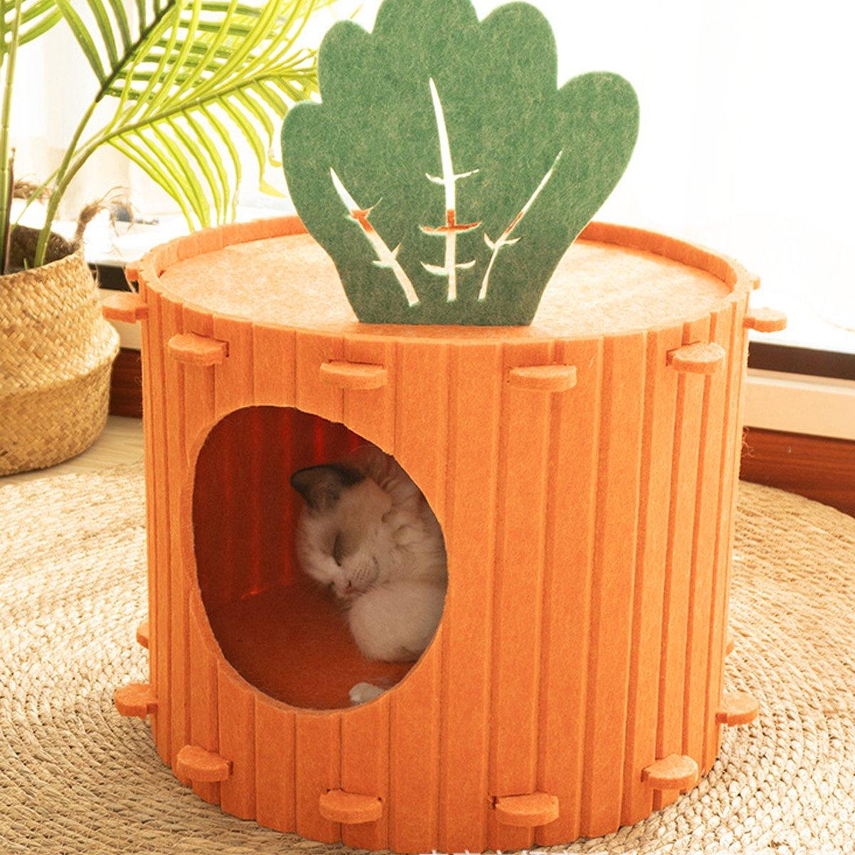 Carrot Cat Tunnel Bed Cozy Felt Pet Nest with Sturdy Design