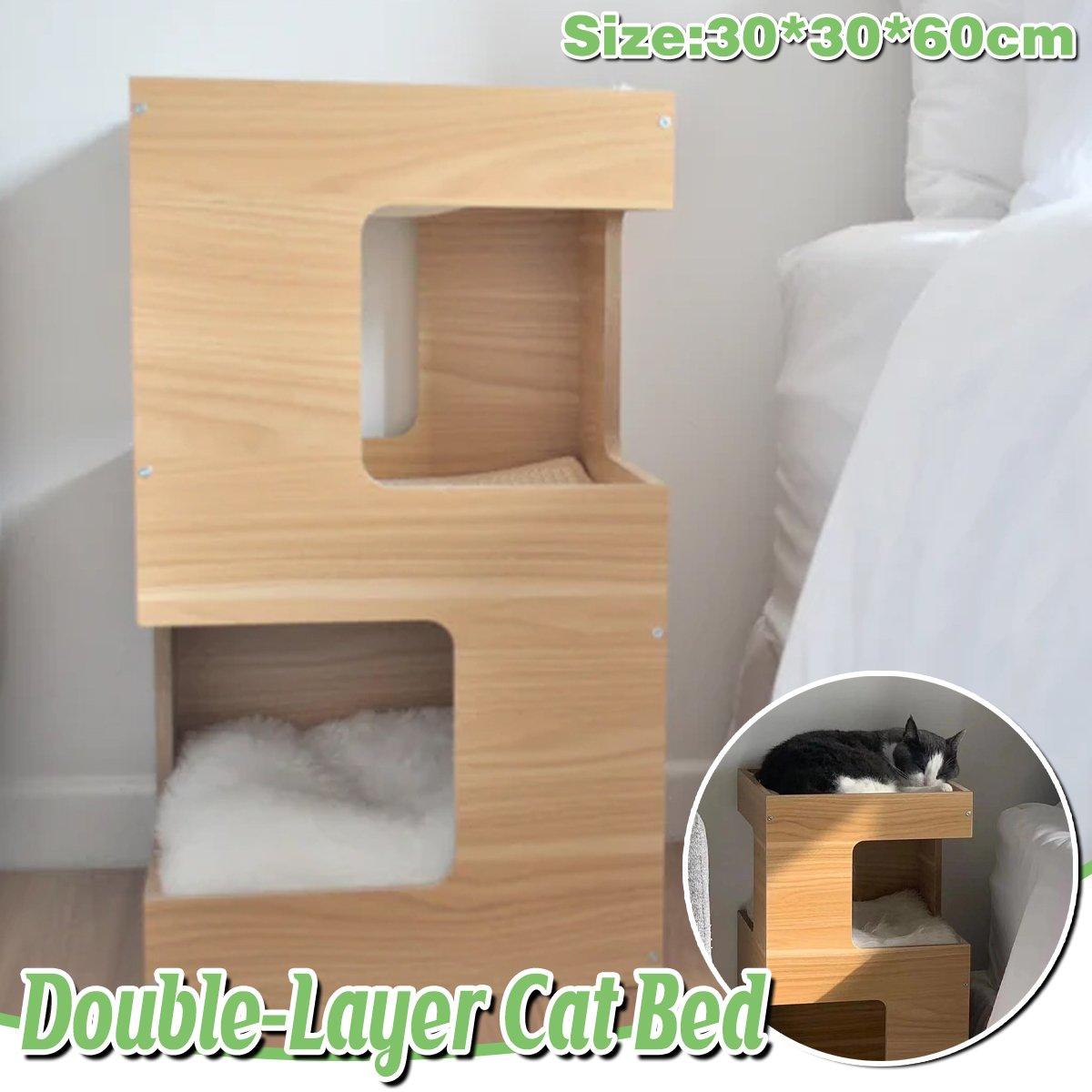 Cat Climbing Rack and Nest Solid Wood with Double-Layer Bed & Vertical Jumper