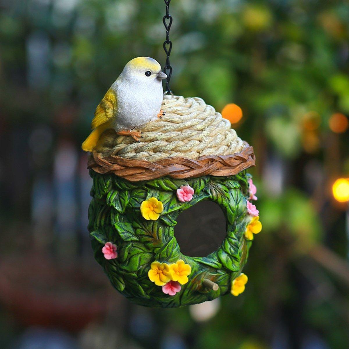 Hanging Resin Birdhouse Hand-Painted Outdoor Garden Decor