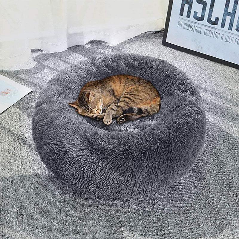 Cat Bed Pet Bed Dog Donut Nest Calming Deep Sleeping Soft Plush Kennel Washable