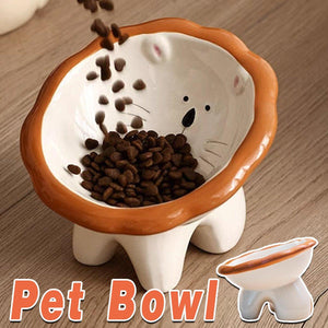 Ceramic Pet Bowl Tilted Design for Neck Protection & Stylish Cartoon Lion