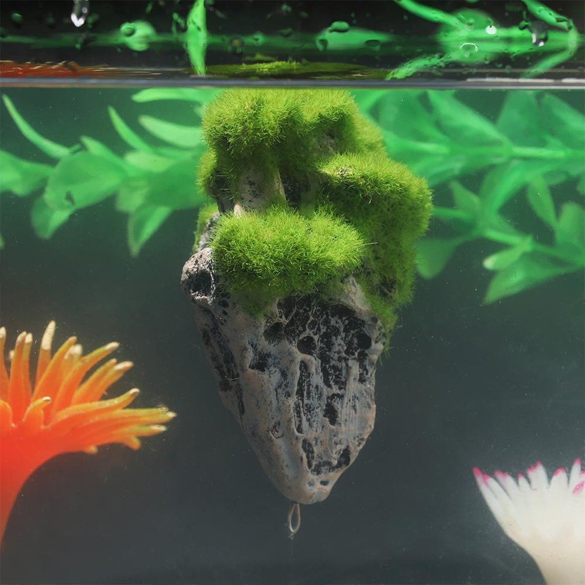 Floating Rock with Artificial Moss for Aquariums Decorative Aquarium Rock