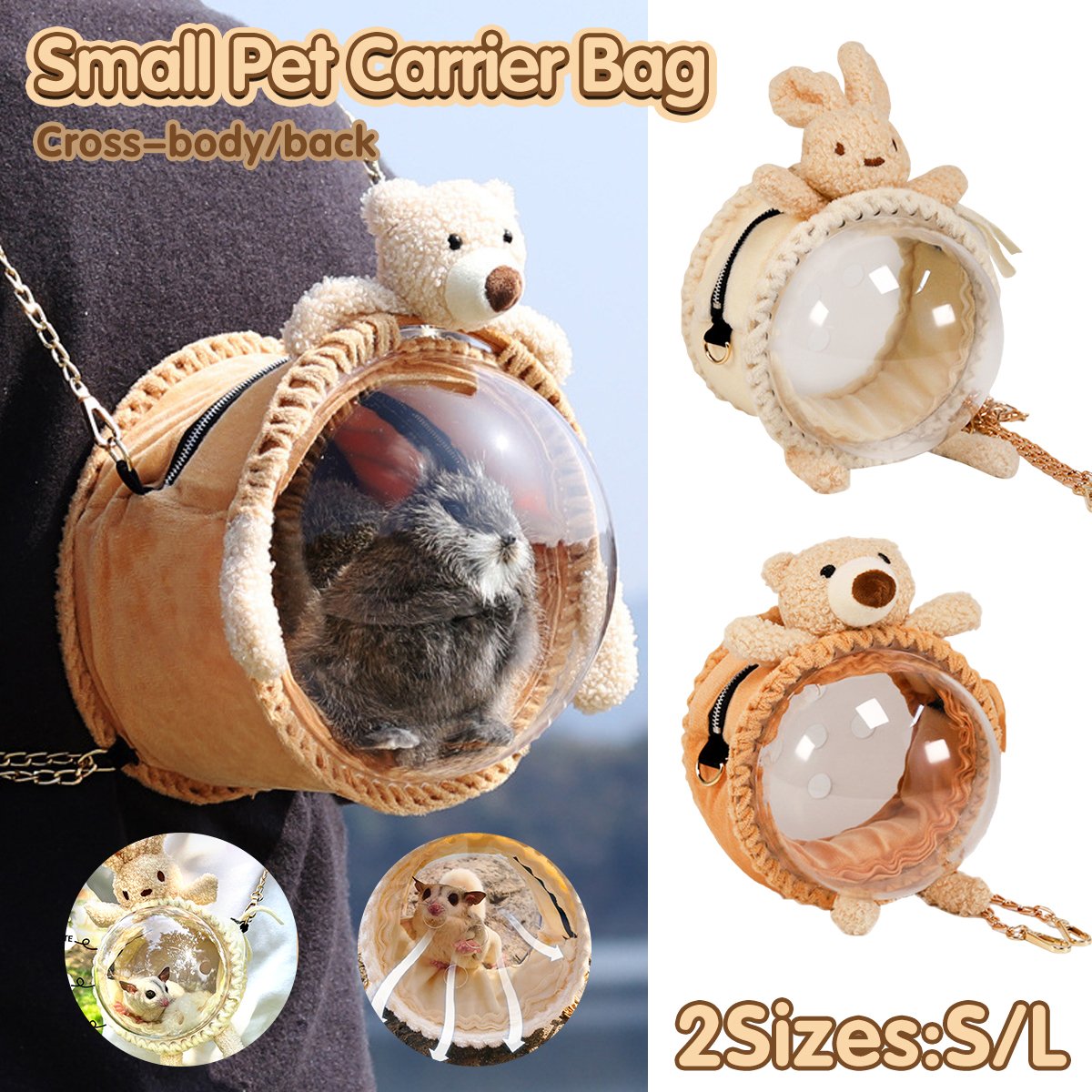 Small Pet Travel Carrier with Transparent Window and Adjustable Chain