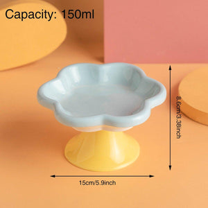 Elevated Ceramic Cat Bowl  Anti-Knock Flower-Shaped Dish for Cats & Small Pets