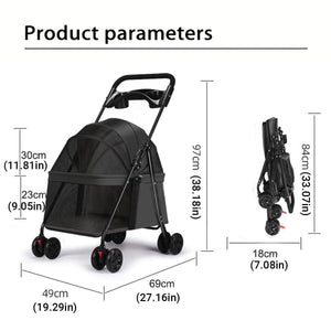 Compact Folding Pet Stroller Lightweight & Breathable