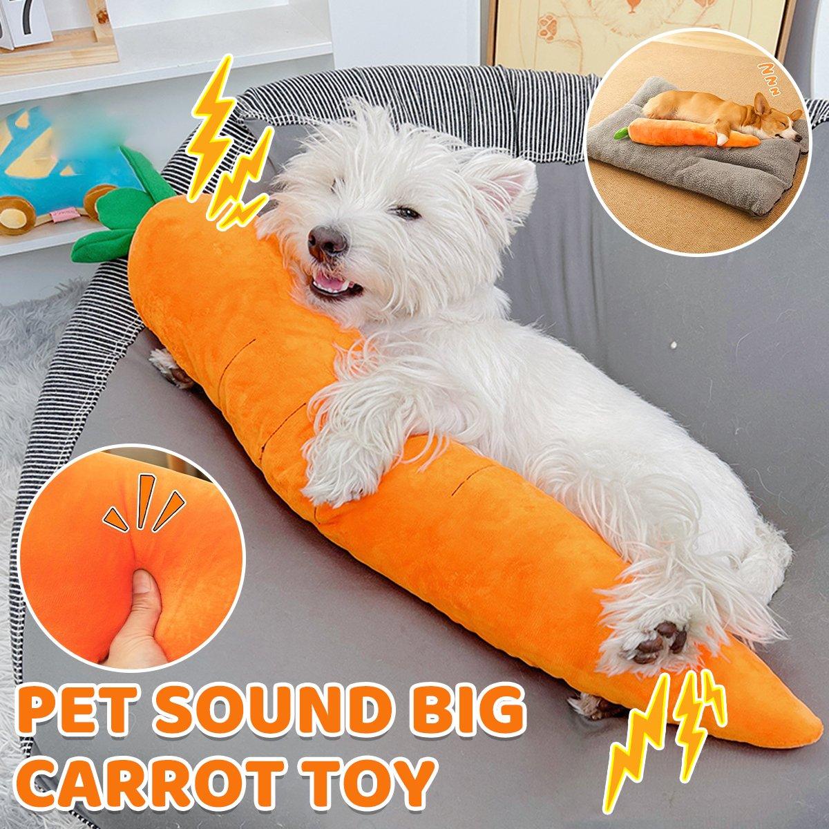 Carrot dog toy for chewing and dental health, non-toxic and durable design for active play.