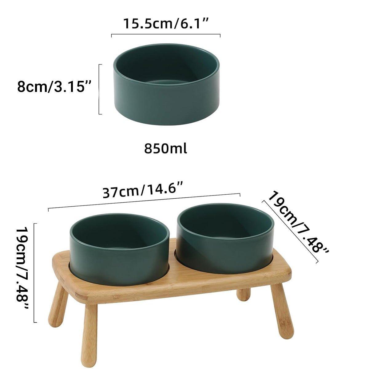 Anti-Slip Ceramic Pet Bowl with Elevated Wooden Stand