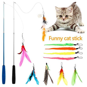 12pcs Interactive Cat Toy Feather Teaser Rod