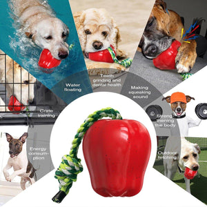 Red Apple Dog Chew Toy with Rope for Play and Dental Health