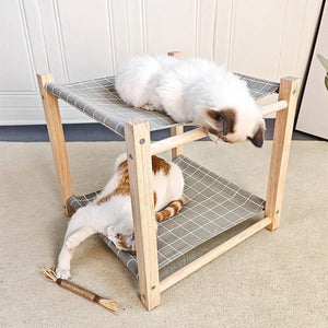 Solid Wood Dual-Layer Cat Hammock Cat Bed