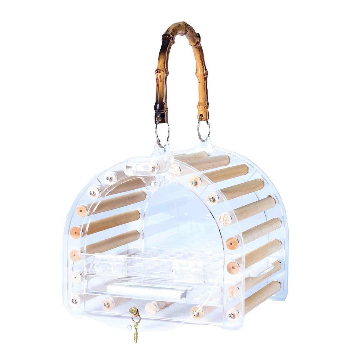 Lightweight Portable Acrylic Bird Cage with Bamboo Handle