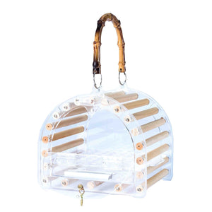 Lightweight Portable Acrylic Bird Cage with Bamboo Handle