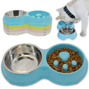 Pet Slow Eating Bowl with Stainless Steel Dog Bowls