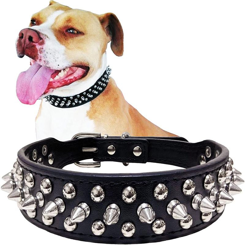 Dog Collar Leather Studded Black Brown Small Medium Large Breeds