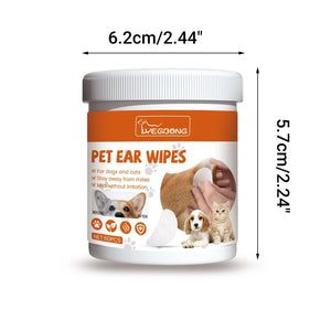 Gentle Pet Ear Wipes For Cats and Dogs - Effective Cleaning and Anti-Odor Mite Protection