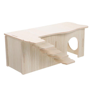 Wooden Hamster Maze House Durable Two-Bedroom Shelter for Small Pets