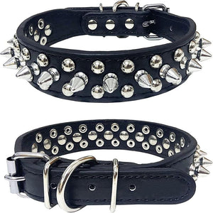 Dog Collar Leather Studded Black Brown Small Medium Large Breeds