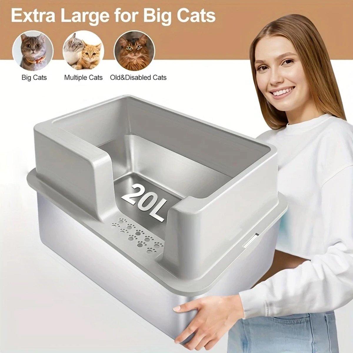 Stainless Steel Cat Litter Box Leak-proof Sand Large Space Litter Box