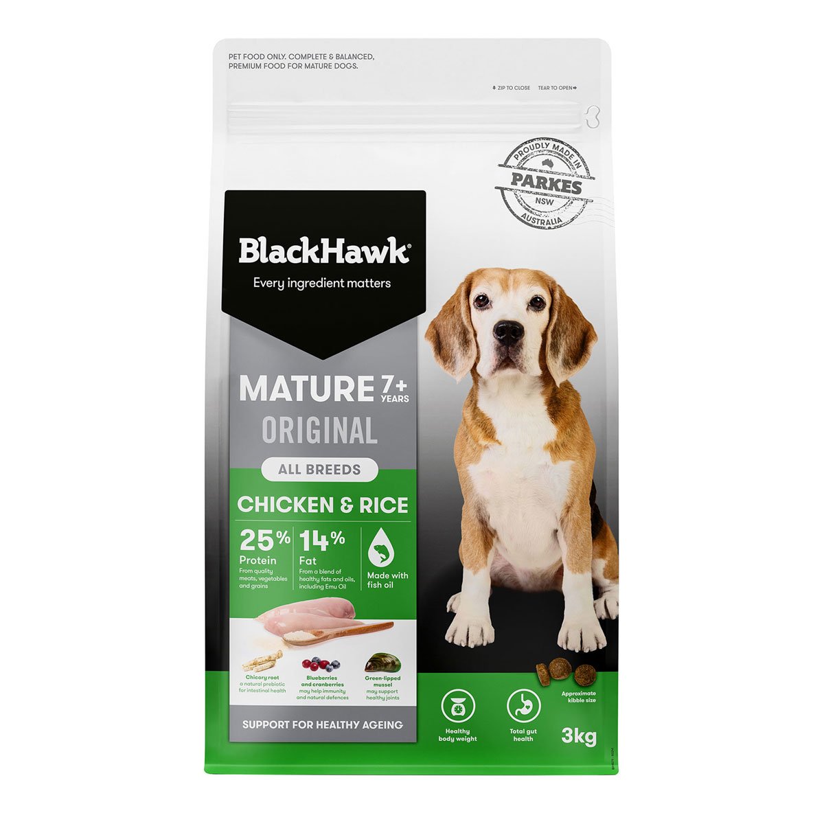 Black Hawk Original Mature Chicken & Rice Dry Dog Food For Aged 7+ 3KG/20KG