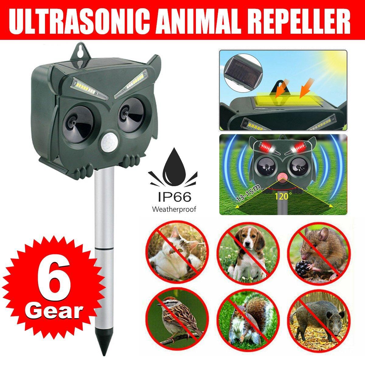 Solar Powered Ultrasonic Bird Repeller Outdoor Animal Deterrent Garden Device