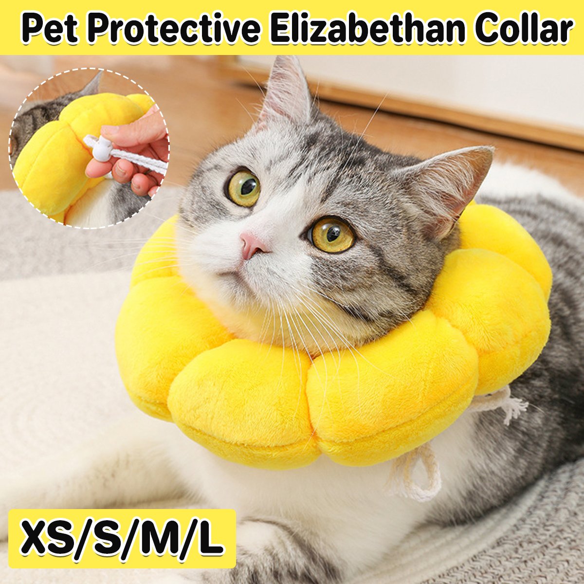 Sunflower Cat Elizabethan Collar Soft Recovery Cone for Cats