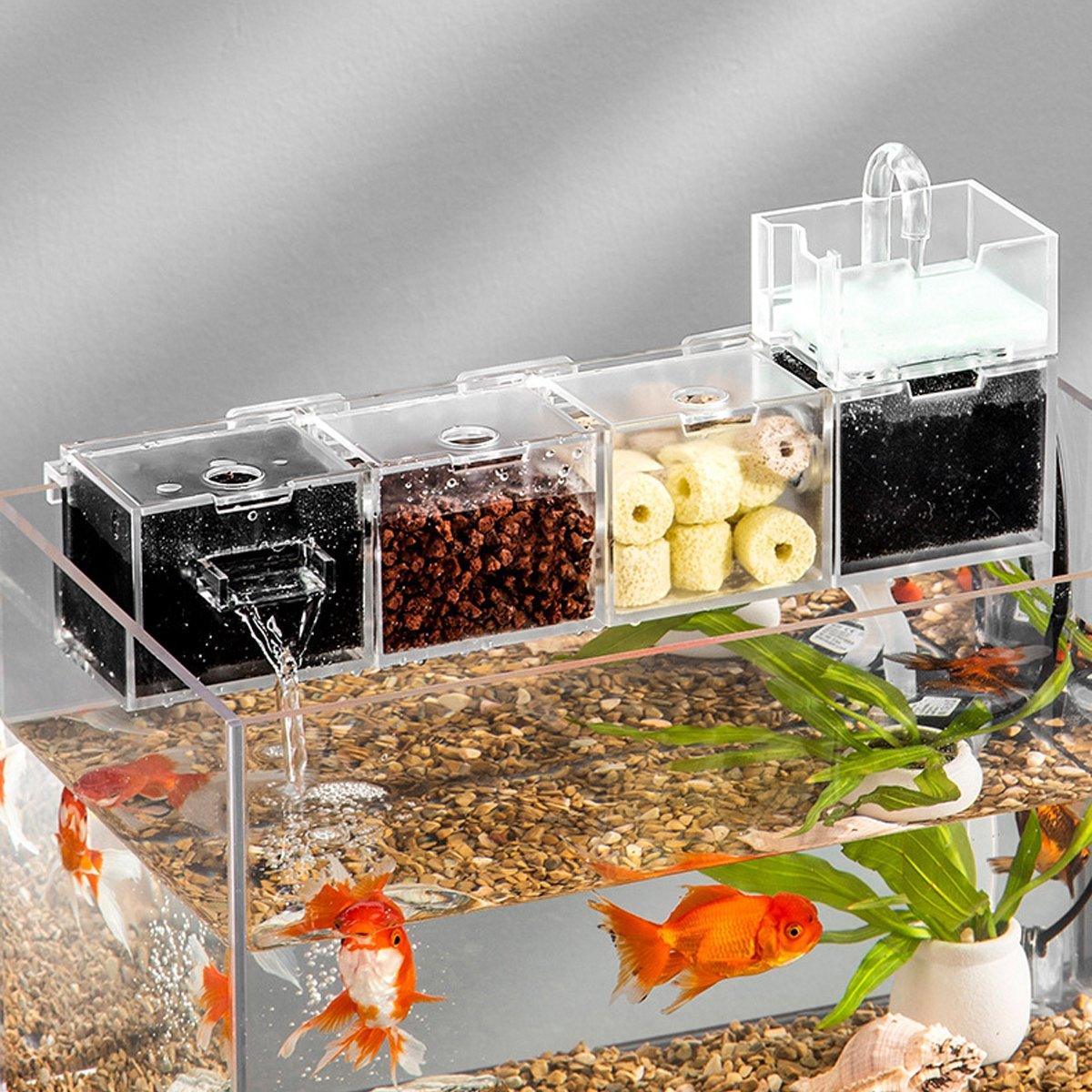 Fish Tank Filter Box 3in1 Oxygenating Wall Mount Built In Silent Water Purifier