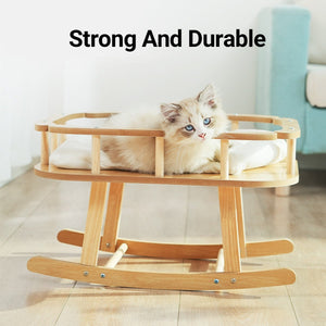 Wooden Cat Bed Simple Rocking Pet Bed Elevated Sleeping Furniture