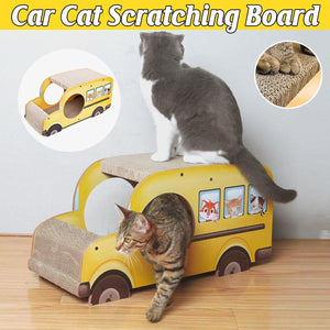 Car-shaped cat scratching board for active cats, durable and eco-friendly scratching toy.