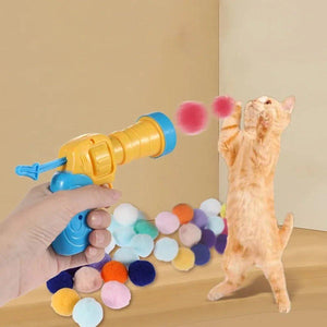 Cat Ball Gun Interactive Toy with 100pcs Colourful Stretch Plush Pom Pom Ball