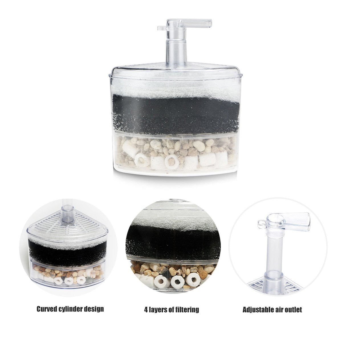 Mini Aquarium Biochemical Filter Compact In-Tank Fish Tank Filter with Dual Chambers for Small Aquariums