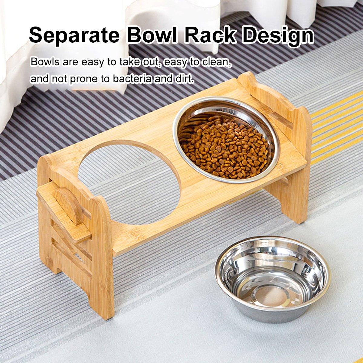 Adjustable Bamboo Pet Feeder with Stainless Steel Bowls