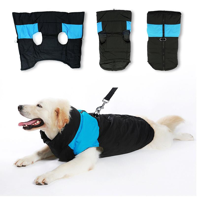 Warm Waterproof Large Dog Jacket - Padded Winter Coat for Pet Windbreaker Vest