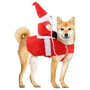 Santa Claus Pet Costume Dog Cat Funny Riding Suit Christmas Holiday Outfit Wear