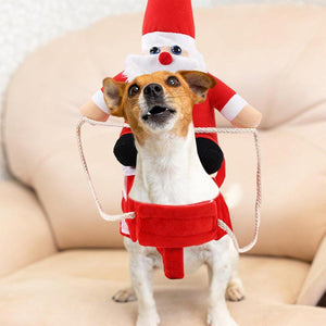 Santa Claus Pet Costume Dog Cat Funny Riding Suit Christmas Holiday Outfit Wear