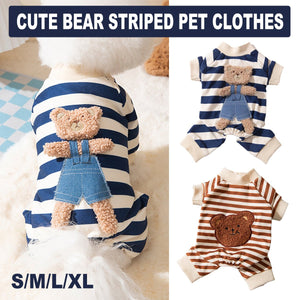 Cute Bear Striped Dog Coat Pet Outfit Cozy Pajamas for Pets